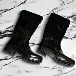 dav Womens Boots Sz 8 US 38 EU Black Rain‎ Boots Sweater Trim Fleece Inside NEW